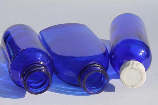 old cobalt blue glass medicine bottles & jars, vintage drugstore bottle lot