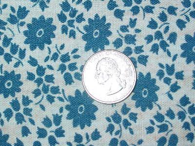 old cotton print feed sack fabric, blue & white flowers