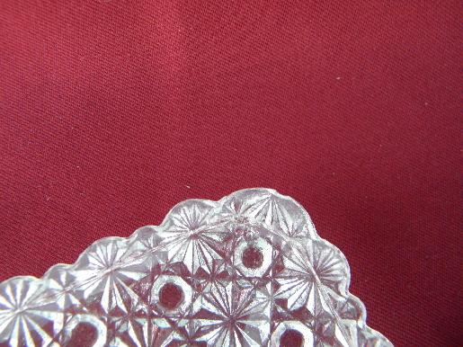 old daisy and button pattern pressed glass, crystal color square plate
