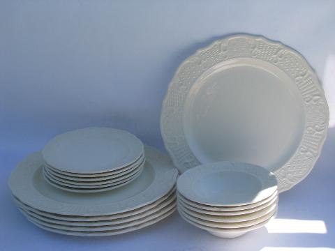 old embossed creamware china, plates & bowls, vintage American Traditional Canonsburg