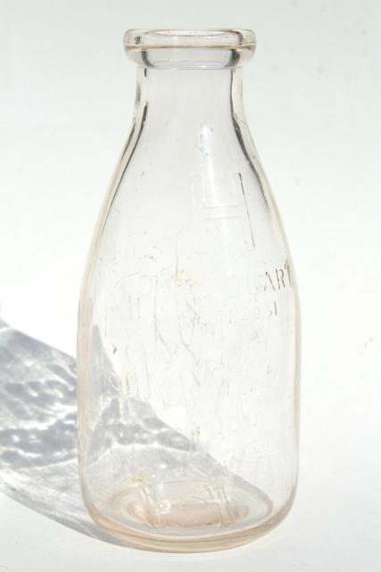 old embossed glass milk bottles, Hey Brothers big & baby brother bottle, 1940s vintage