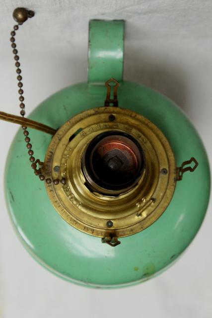 Old Farmhouse Oil Lamp 1920s Vintage Jadite Green Tin