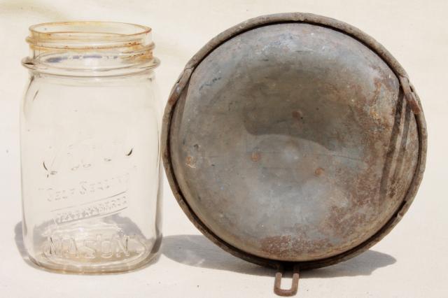 old galvanized zinc farm chick waterer, chicken drinking fountain w/ glass mason jar
