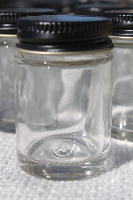 old glass jars w/ metal lids, vintage lab bottles for beads, glitter, craft supply storage