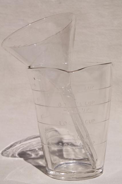 old glass measure measuring beaker & glass funnel, vintage kitchen glass or lab glassware