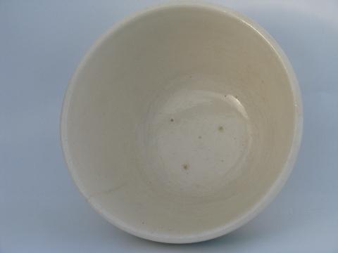 old green banded pottery mixing bowl, vintage USA Oven Proof kitchenware