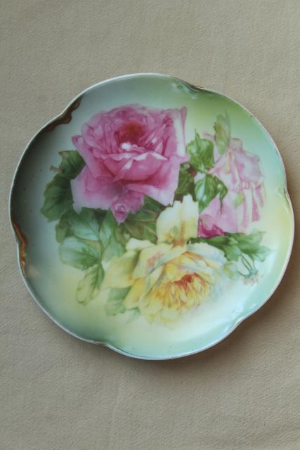old hand painted china plates french garden roses mismatched antique dishes