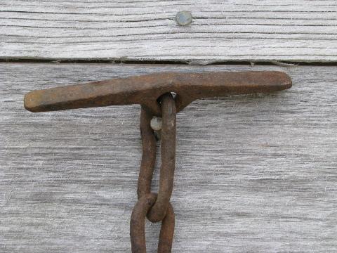 old iron neck yoke chain collar, antique vintage barn stanchion tie for milk cow