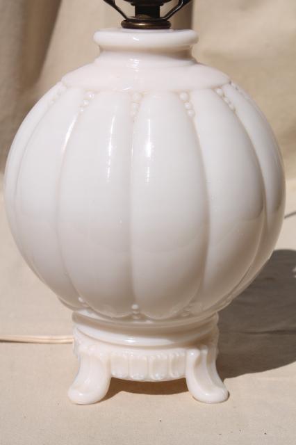 old ivory colored milk glass table lamp, vintage alacite Aladdin lamp w/ ruby red marble finial