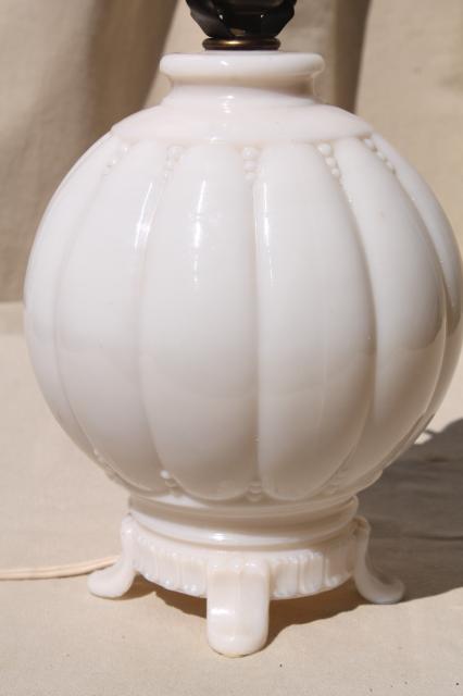 old ivory colored milk glass table lamp, vintage alacite Aladdin lamp w/ ruby red marble finial
