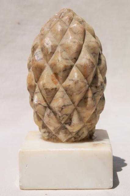 old marble finial, carved stone pinecone or pineapple door stop, vintage architectural ornament