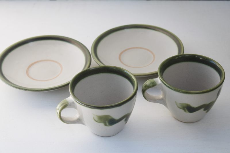 old mark Louisville stoneware, vintage Harvest pear hand painted pottery, cups and saucers