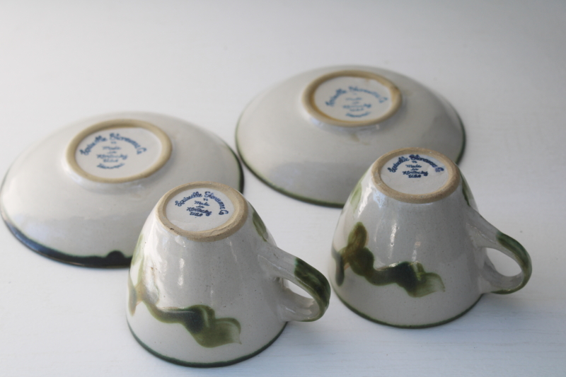 old mark Louisville stoneware, vintage Harvest pear hand painted pottery, cups and saucers