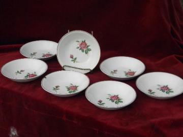 old moss rose pattern china fruit bowls, vintage USA - Paden City pottery