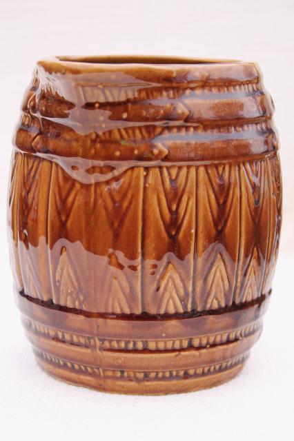 old oak barrel vintage stoneware pottery pitcher & beer stein mug