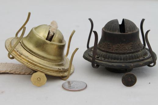 old oil / kerosene lamp parts, burner lamp wick assemblies, vintage oil lamp burners