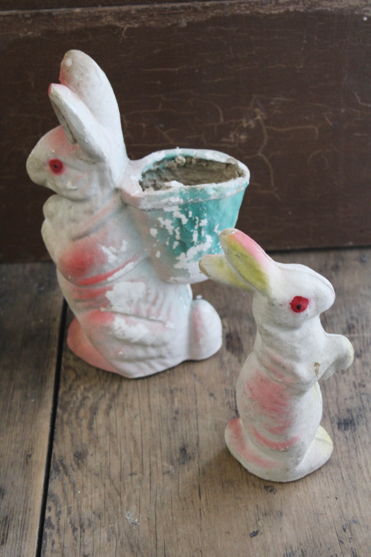 old papier mache Easter bunnies, paper candy containers, little bunny  rabbit w/ basket