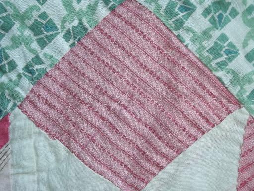 old patchwork quilts in pink & green, vintage star pattern quilt lot