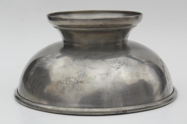old pewter metal, traditional colonial fruit dish centerpiece bowl, vintage Standish mark