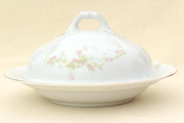 old pink roses Schwarzburg china, round covered butter dish or pancake server