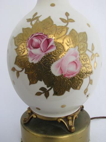 old pink roses china lamp