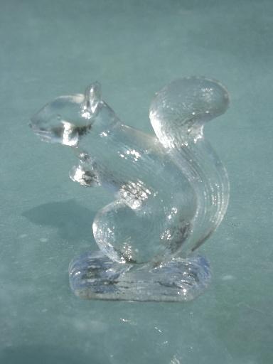 old pressed glass animals, vintage brown rabbit and small squirrel figure