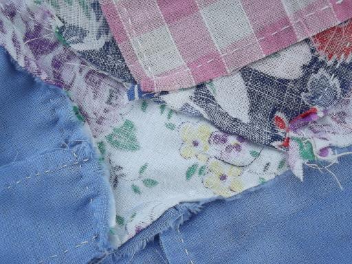 old quilt top, all vintage cotton print fabric, hand-stitched patchwork blocks