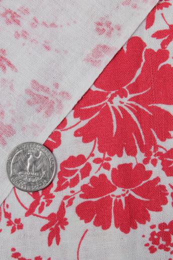old red & white print cotton feed sack, authentic vintage fabric for quilting etc.