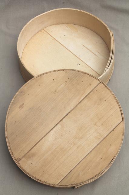 old round wooden cheese box for a wheel of cheese, rustic primitive pantry box bandbox