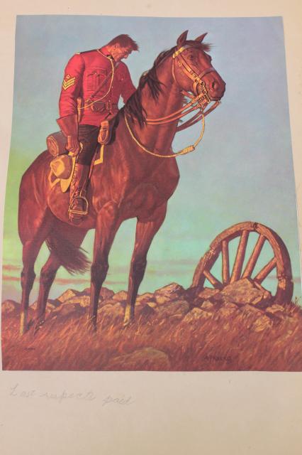 old scrapbook of vintage art illustrations pictures, Mounties RCMP Royal Canadian Mounted Police