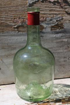 old sea green glass bottle from French cognac, embossed France vintage bottle