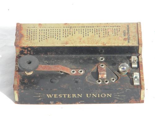 old toy Western Union radio/telegraph keys w/Morse code chart for parts
