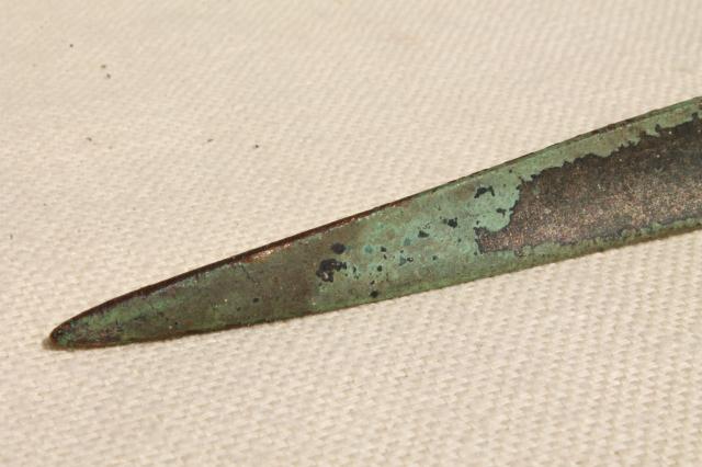 old verdigris green copper point for antique lightning rod finial, spear head shape