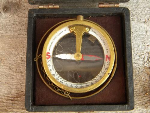 old vintage brass & copper dipping compass surveying instrument w/case