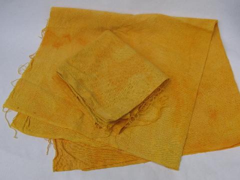 old vintage homespun cotton feedsack fabric, hand dyed yellow-gold