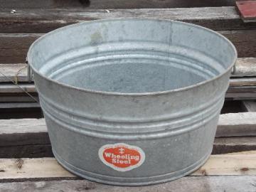 old wash tub galvanized metal washtub w/ original vintage Wheeling label