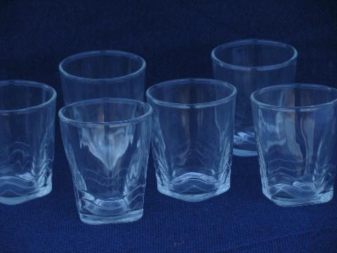 old wavy line wave border jelly jar glasses, vintage glass tumbler jars