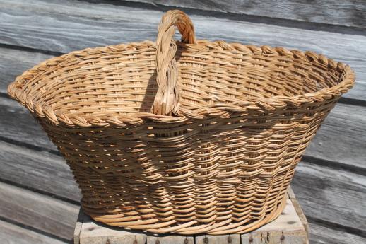 old wicker sewing basket, large mending basket to hold knitting or needlework