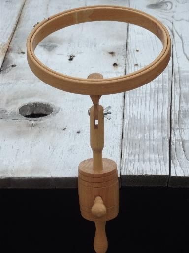 old wood needlework frame, table clamp round embroidery / quilting hoop