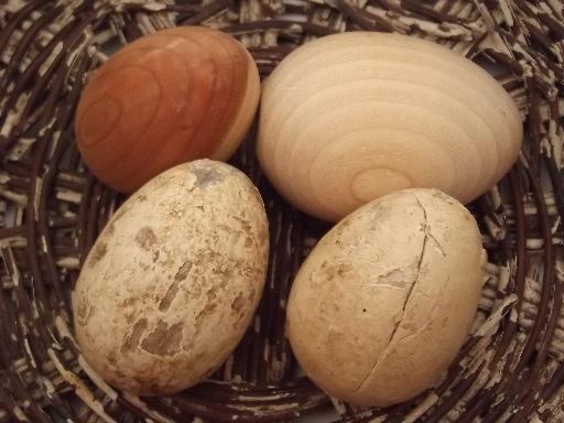 old wood nest eggs collection, rustic primitive vintage wooden eggs lot 