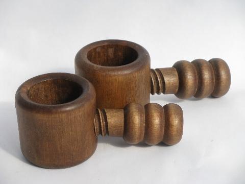 old wood screw type nutcrackers, Swiss carved wood nut crackers