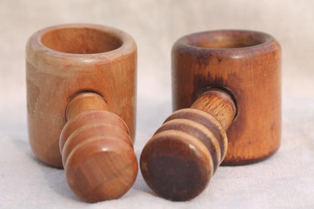 old wood screw type nutcrackers, Swiss style carved wood nut crackers