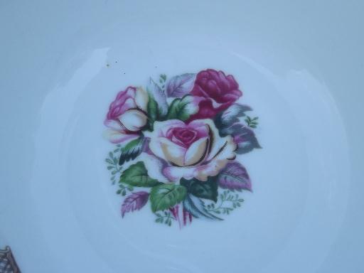 opalescent luster china w/ roses floral serving bowls, vintage Japan