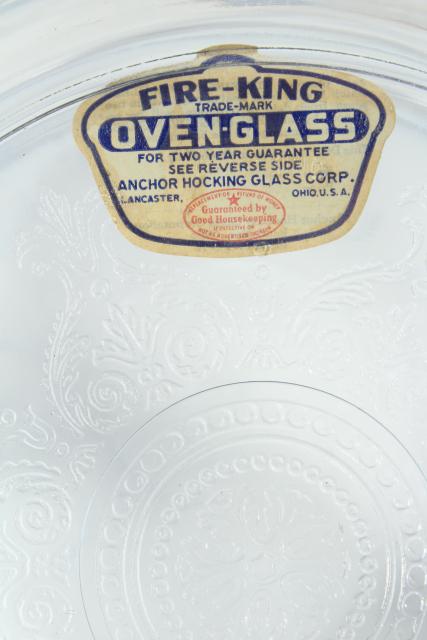 original Fire King oven glass label 1940s blue depression glass utility pan & cover
