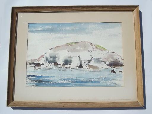 original artist signed watercolor seascape painting, Crumple Island Maine