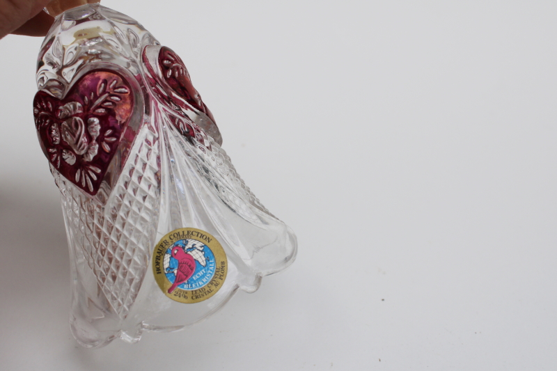 original label vintage Hofbauer hearts lead crystal bell w/ ruby stain