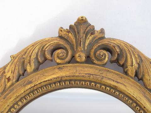 ornate Spanish mirror for boudoir vanity table, antique gold finish frame, easel stand