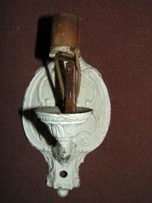 ornate antique cast metal wall sconce shabby white paint