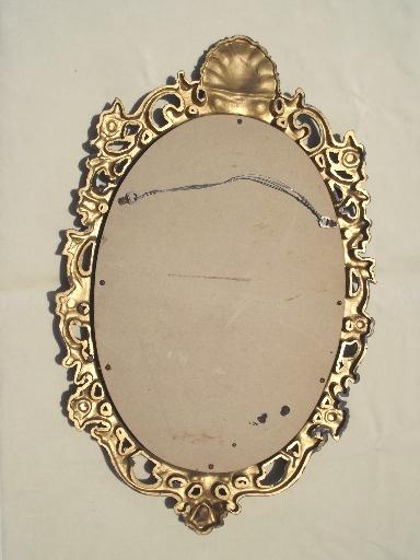 ornate antique gold plastic framed glass hall mirror, 60s 70s vintage