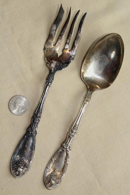 ornate antique silver plate flatware, 1910 vintage La Concorde grapes pattern silverware